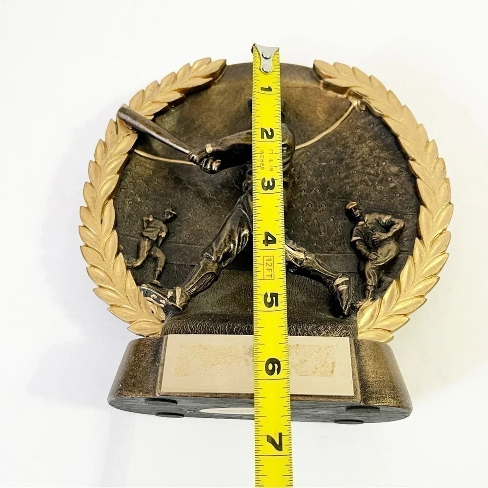 Gold Male Baseball Batter Resin Trophy Awards Plaque Coach Gift 3D Raised Relief